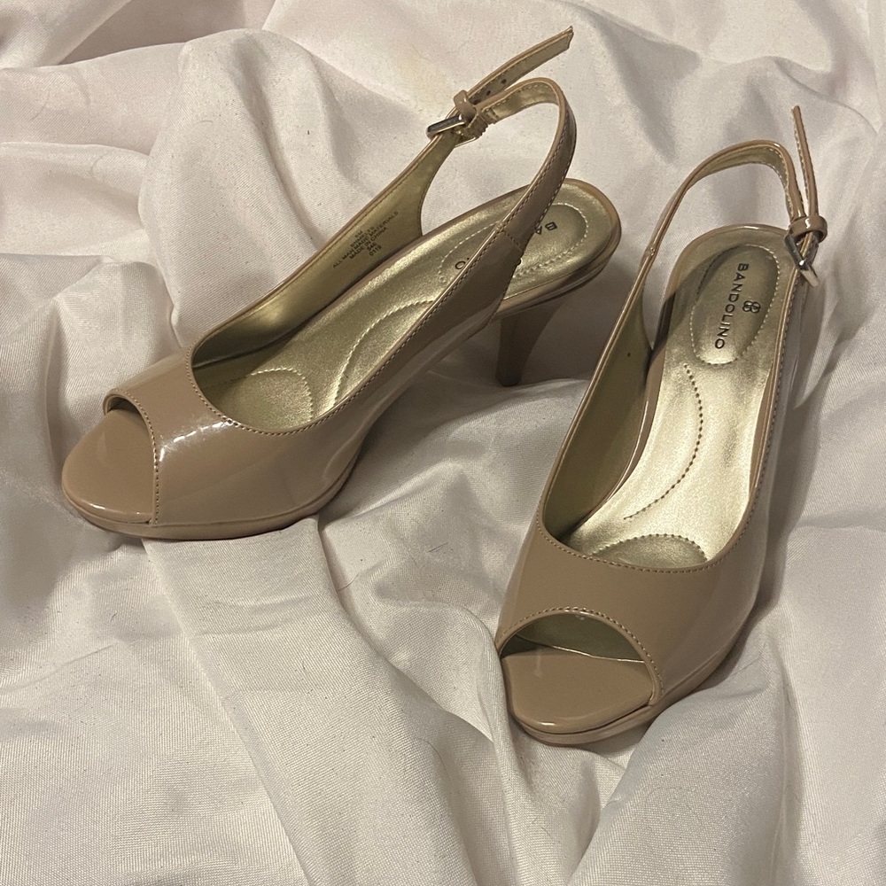 Bandolino Taupe Peep-Toe Slingback Heels